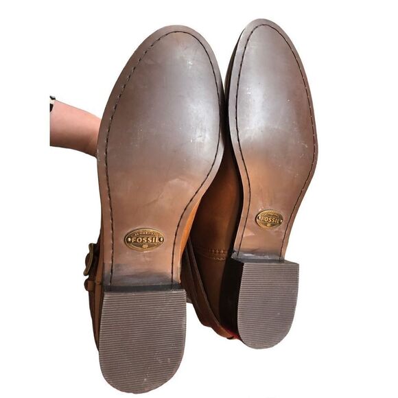 Fossil Zena back zipper calf caramel riding boots - Picture 11 of 13